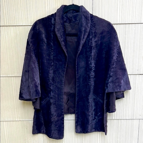 Vintage Jackets & Blazers - Vintage 1950s Plum Crushed Velvet Cape  OS